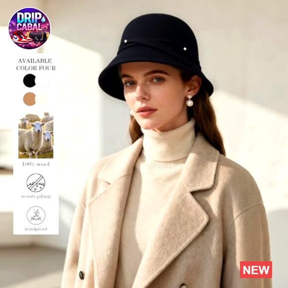 Wool Bucket Hat Winter Cloche Felt Hat Adjustable Vintage Fedora main image 5